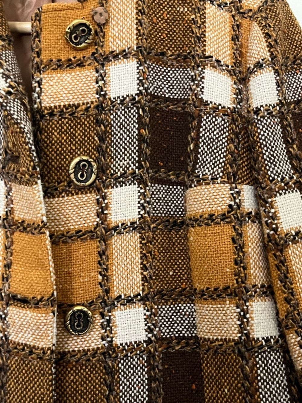Vintage Classic Made In France Wool Check Plaid Jacket Brass Buttons S/M - Picture 3 of 12